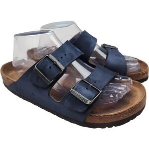 Birkenstock Arizona Navy Blue Sz 9 Leather Sandals Slides Adjustable 2 Strap